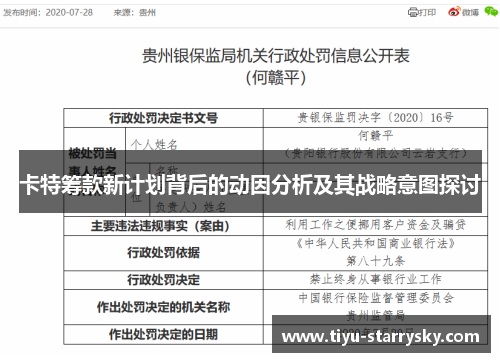 卡特筹款新计划背后的动因分析及其战略意图探讨